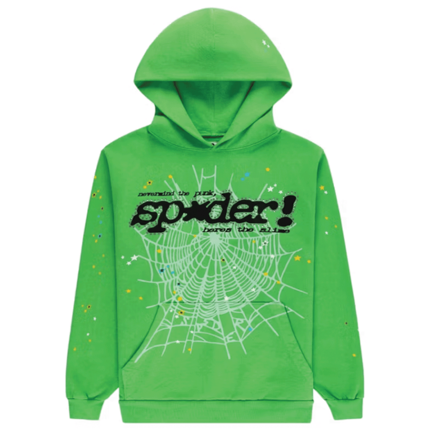 Sp5der Punk V2 Rhinestone Hoodie Bright Green