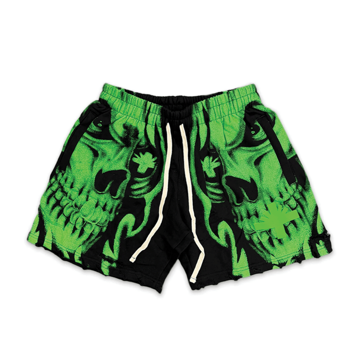Vertabrae Skull Face Shorts Black Green