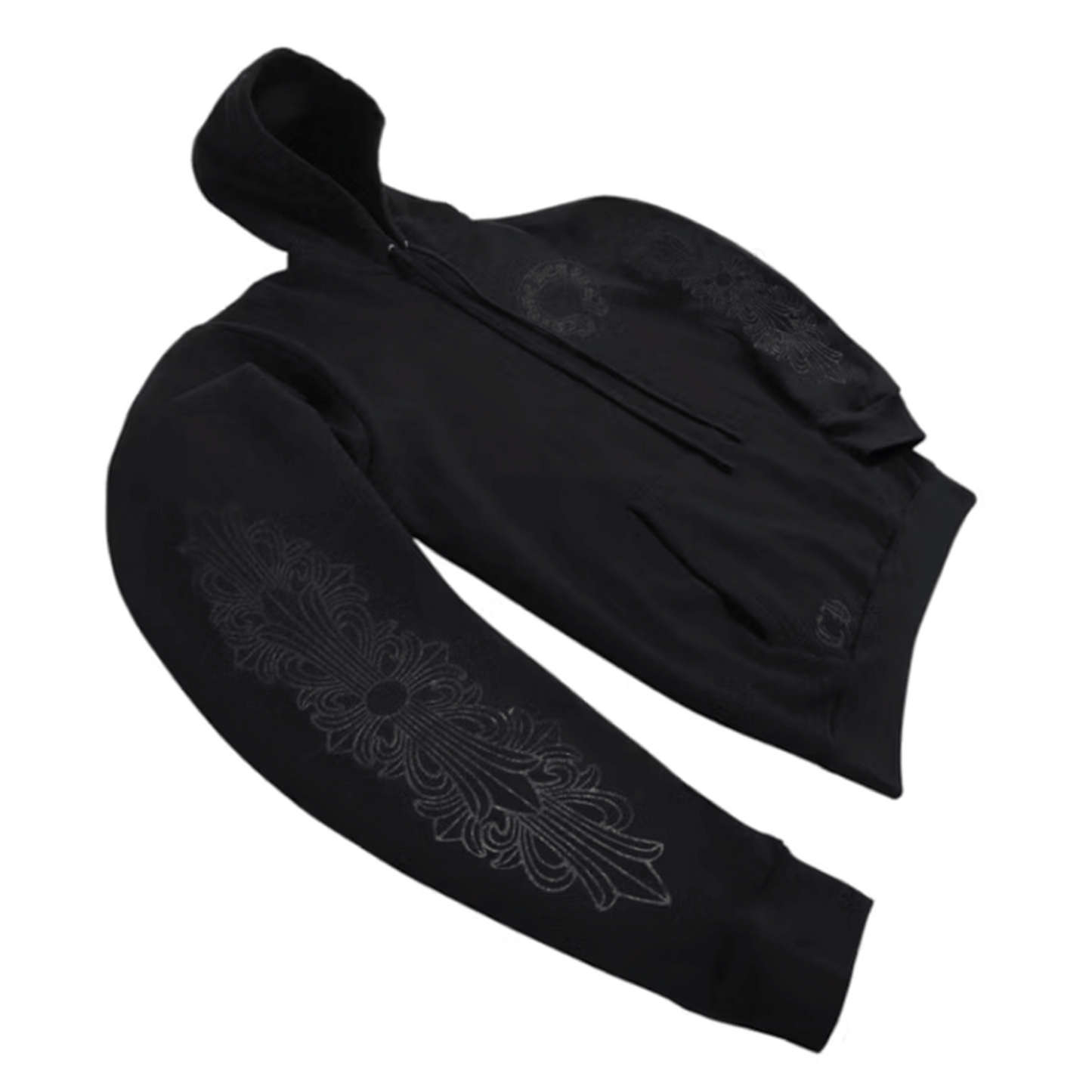 Chrome Hearts Black Pullover Horseshoe Floral Hoodie Black