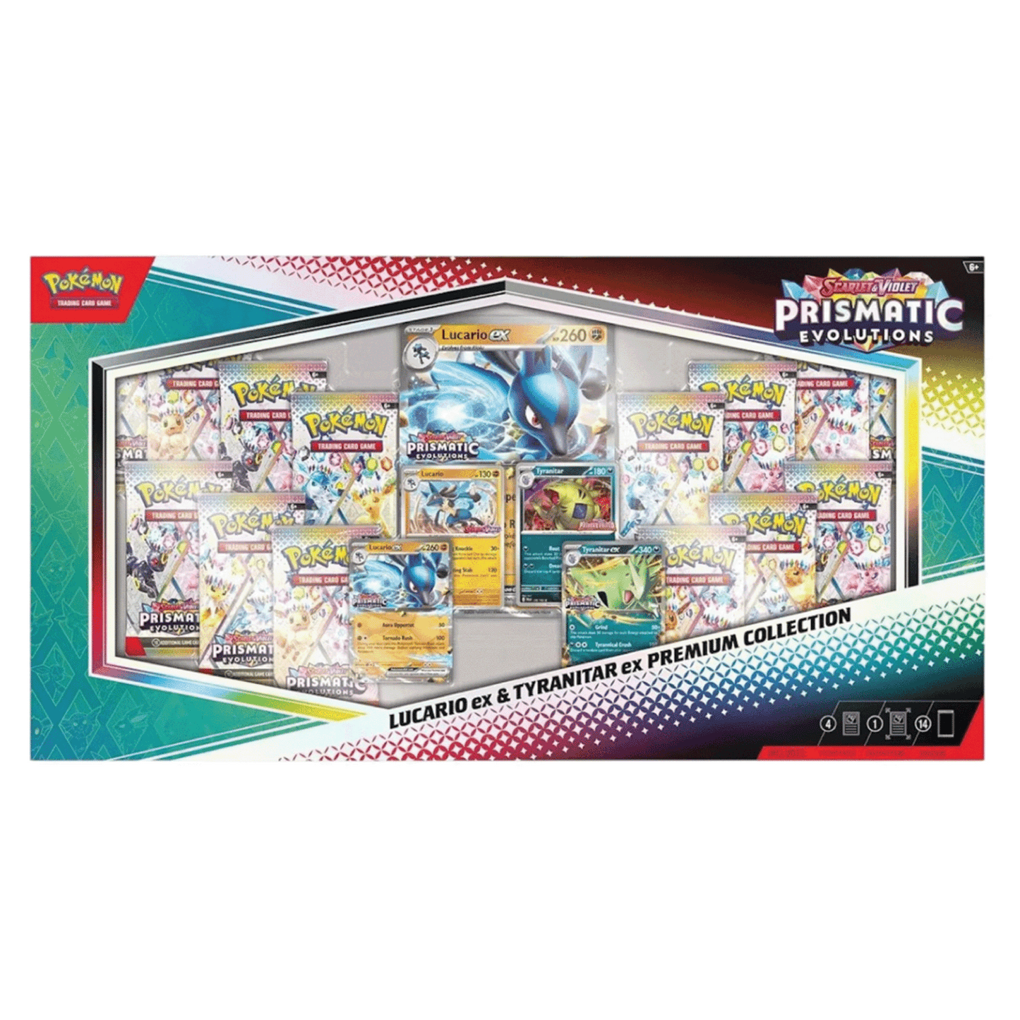 2025 Pokémon Scarlet & Violet Prismatic Evolutions Lucario ex & Tyranitar ex Premium Collection (Sam's Club Exclusive)