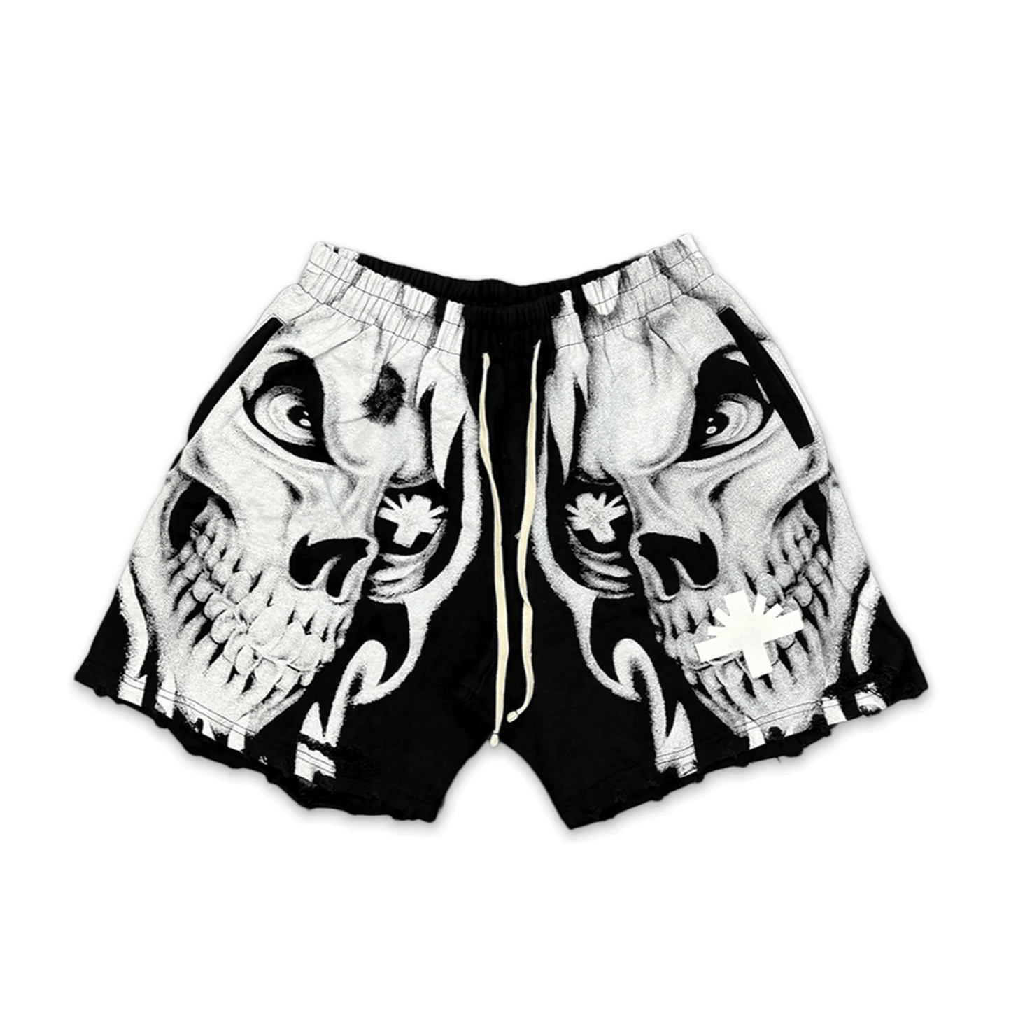 Vertabrae Skull Face Shorts Black White