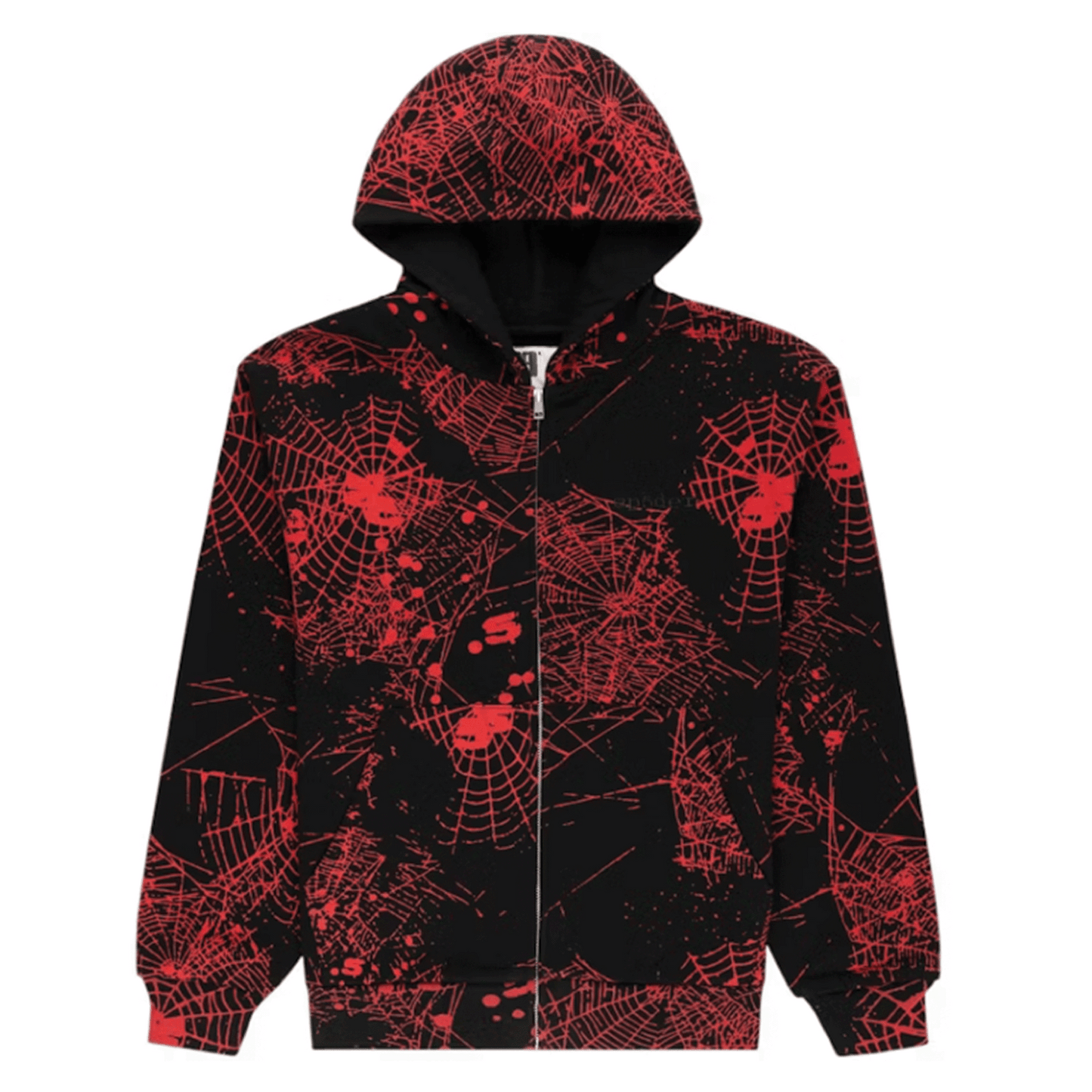 Sp5der AOP Web V2 Zip Up Hoodie Black