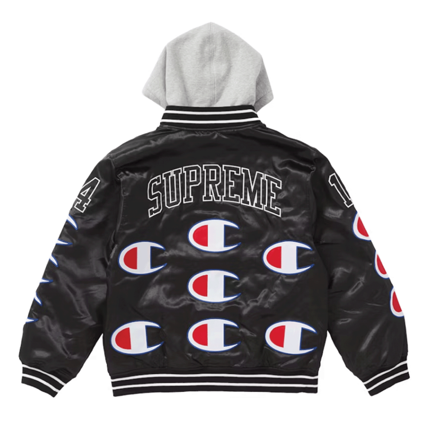 Supreme Champion Hooded Satin Varsity Jacket Black