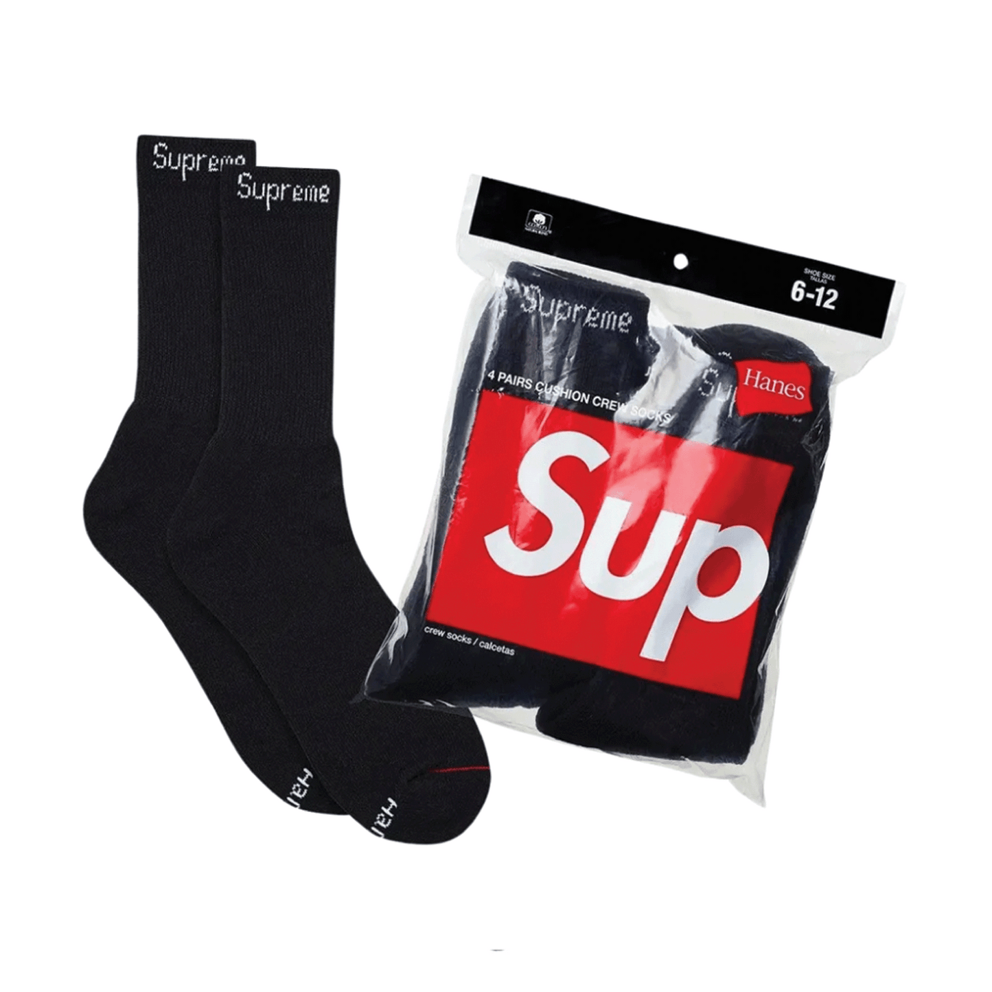 Supreme Hanes Crew Socks (4 Pack) Black