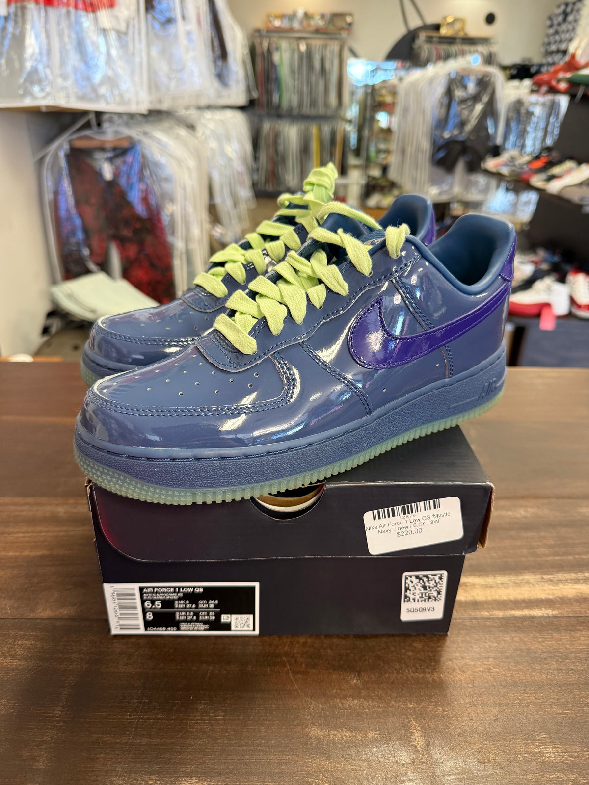 Nike Air Force 1 Low Patent Leather Mystic Navy Grape Ice