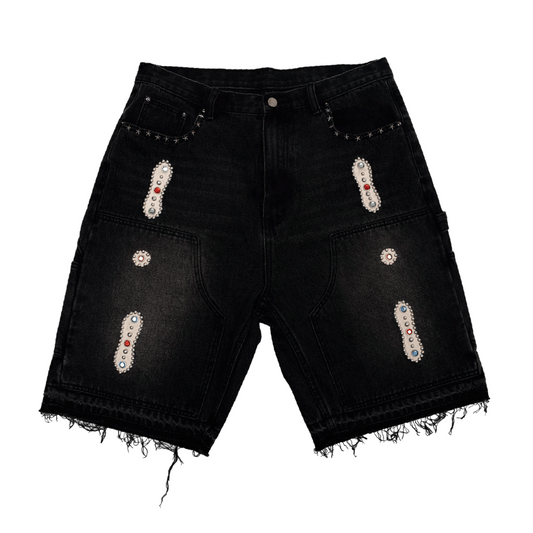 Japanese Sorrow Embellished Denim Shorts