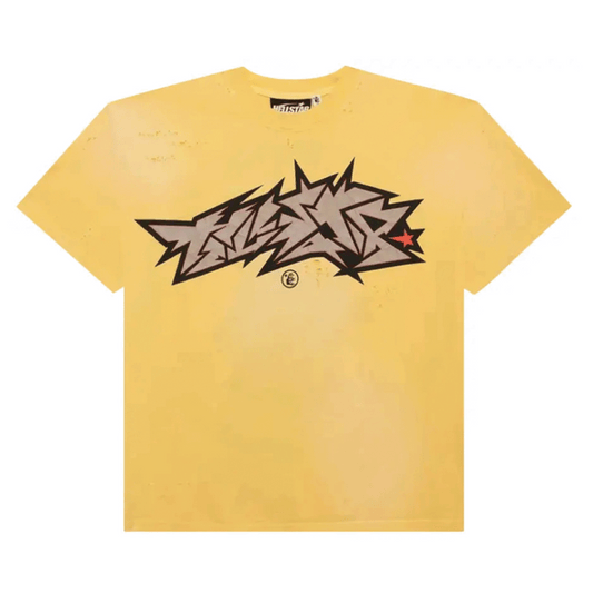 Hellstar Crack Print T-Shirt Yellow