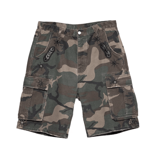 Japanese Sorrows Camo Embellished shorts