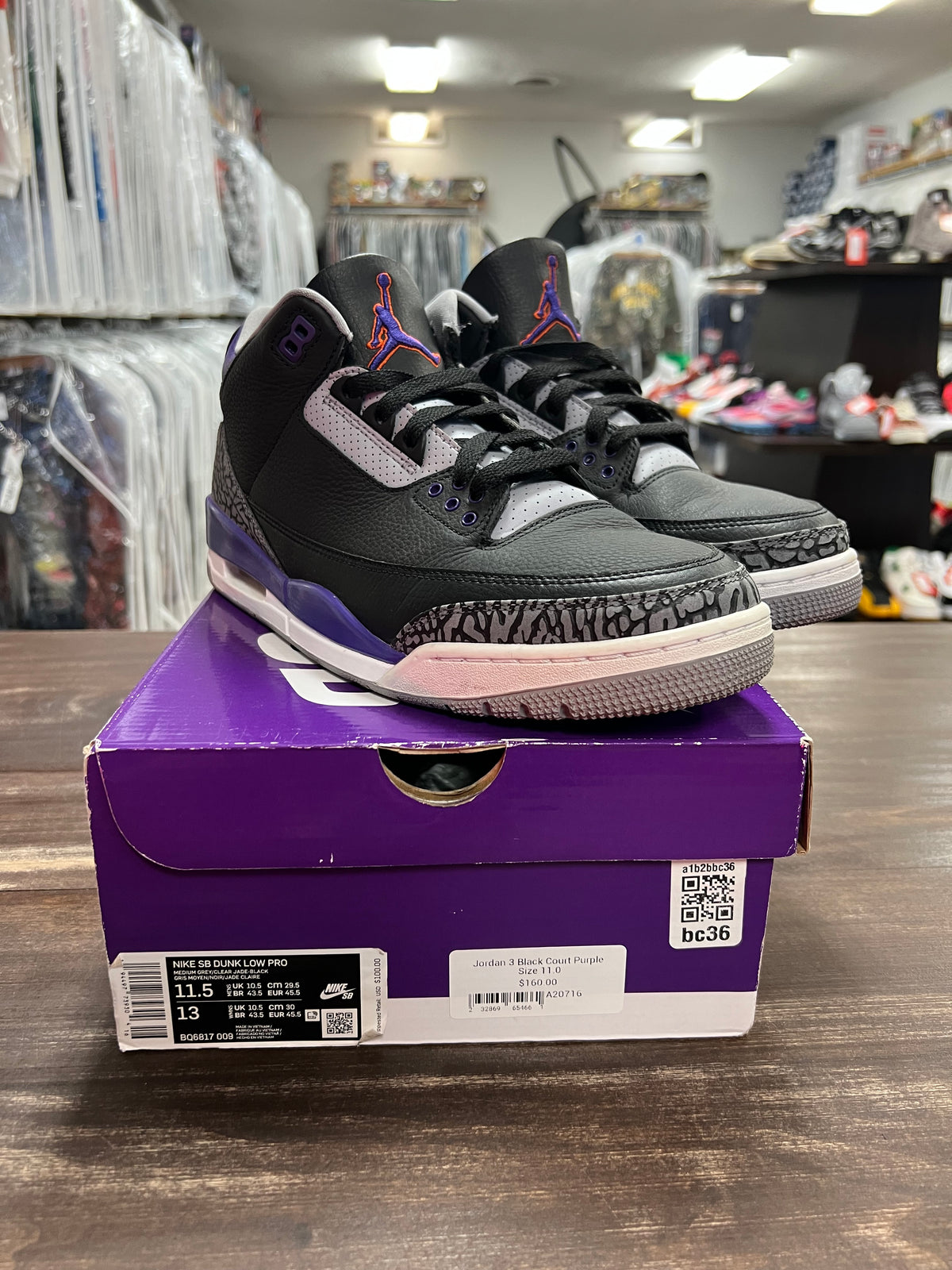 Jordan 3 Black Court Purple