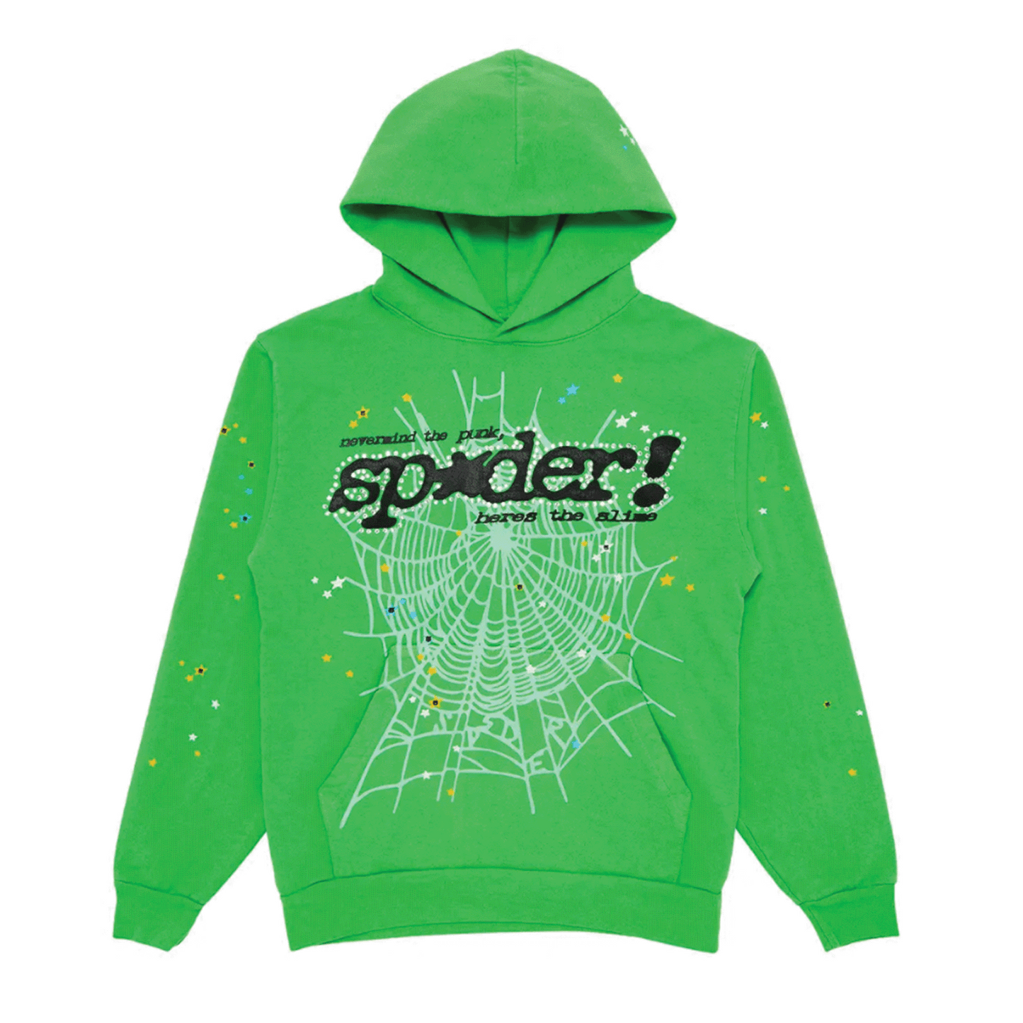 Sp5der Punk V2 Rhinestone Hoodie Bright Green