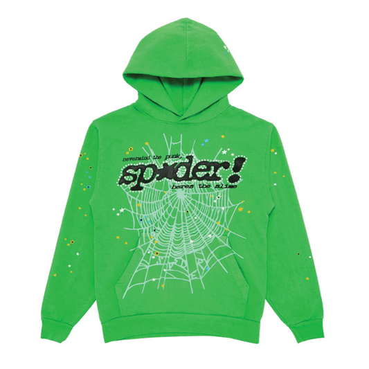 Sp5der Punk V2 Rhinestone Hoodie Bright Green
