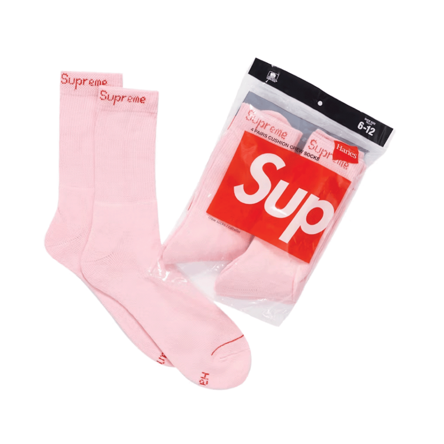 Supreme Hanes Crew Socks (4 Pack) Pink