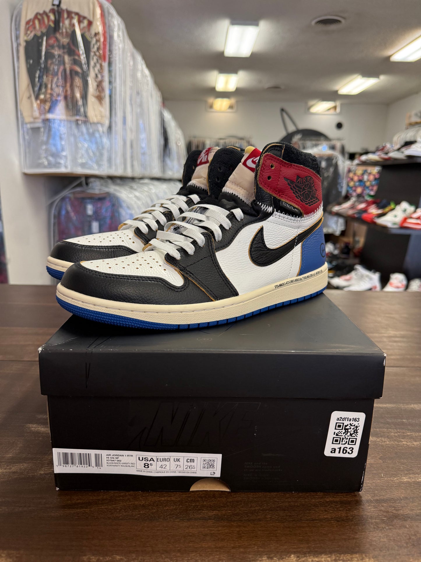 Jordan 1 Retro High OG SP Fragment x Union LA Varsity Red Sport Royal