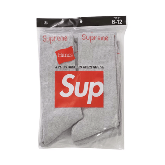 Supreme Hanes Crew Socks (4 Pack) Heather Grey