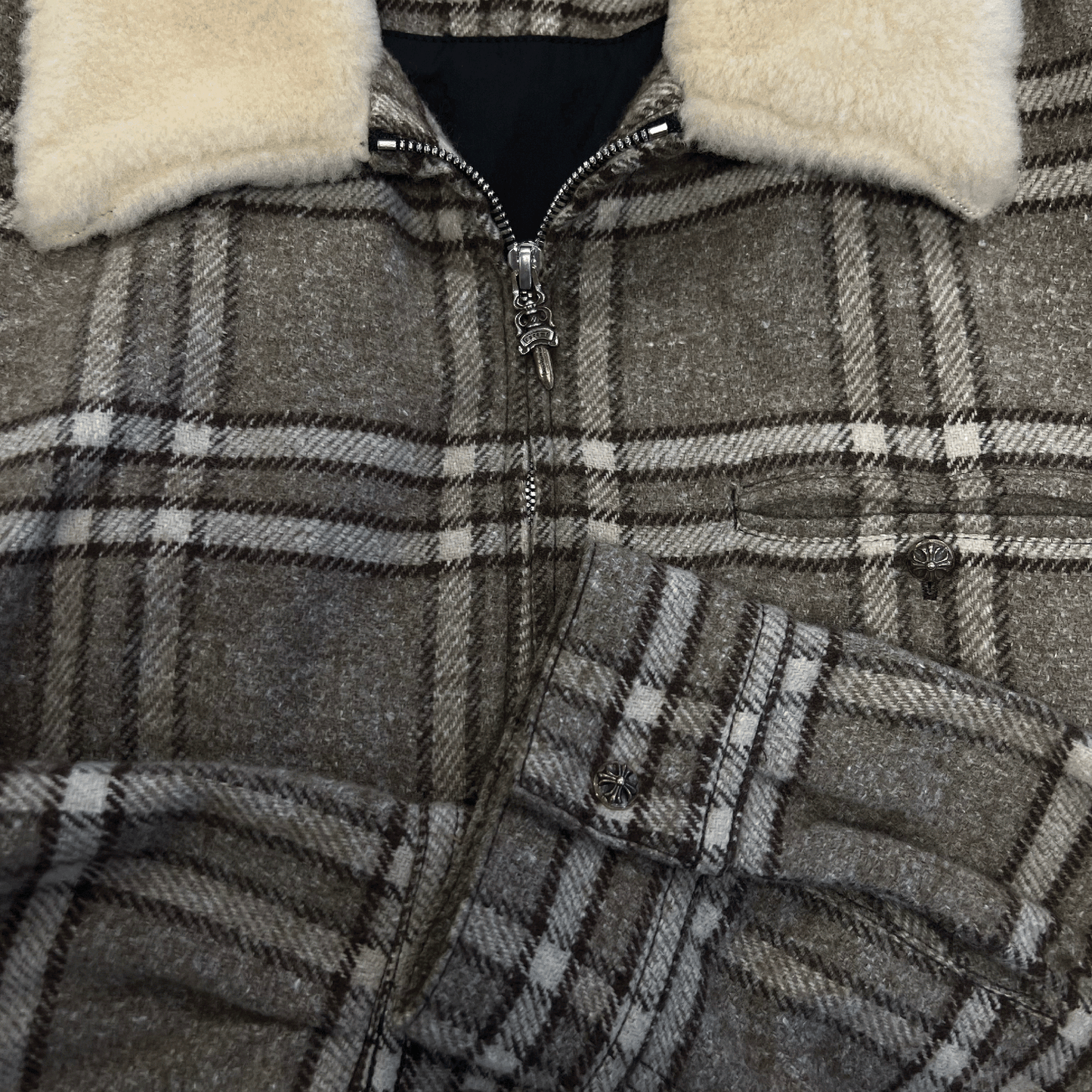 Chrome Hearts Fur Collar Zip Up Jacket