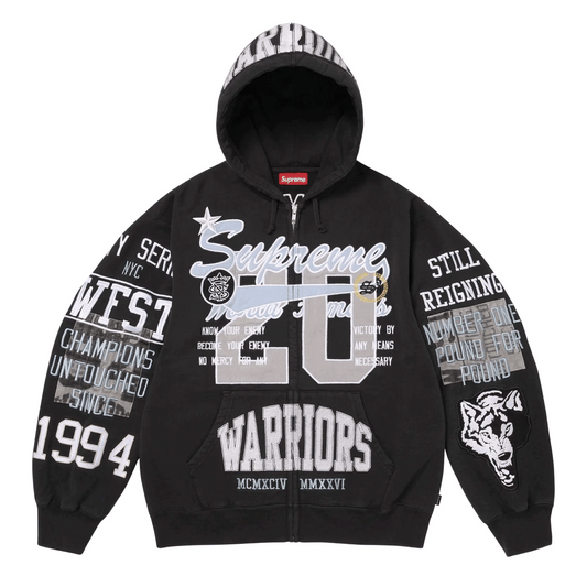 Supreme Warriors Applique Zip Up Hooded Sweatshirt Black