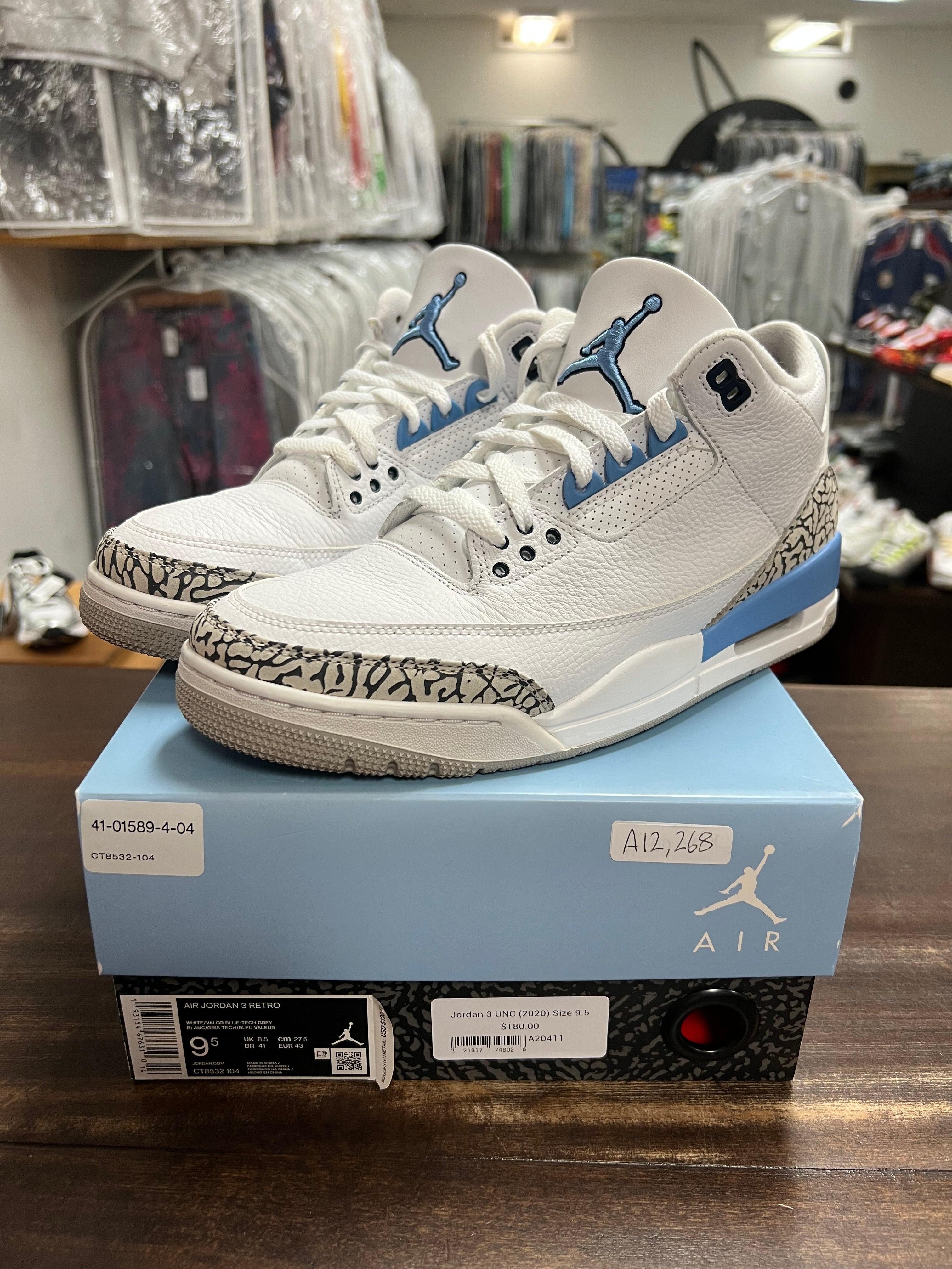 jordan 3 unc size 9.5