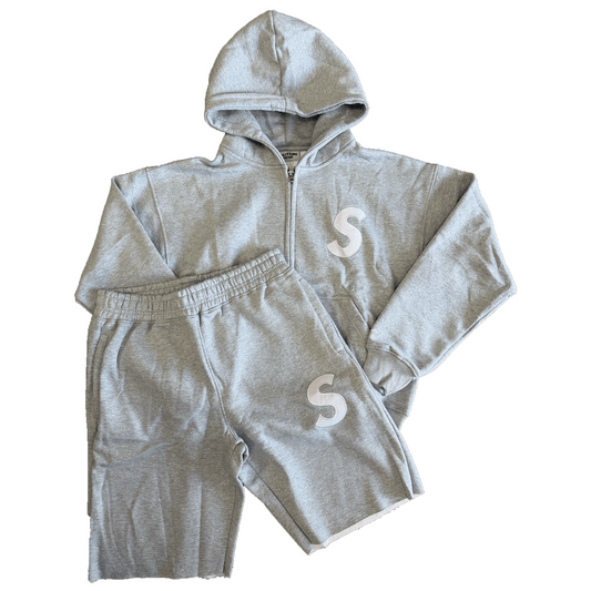Solitaire S Logo Sweatsuit Grey White Set