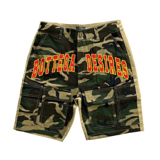 Bottega Desires Camo Cargo Shorts