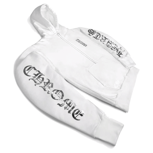Chrome Hearts White Hoodie Silver Foil Lettering