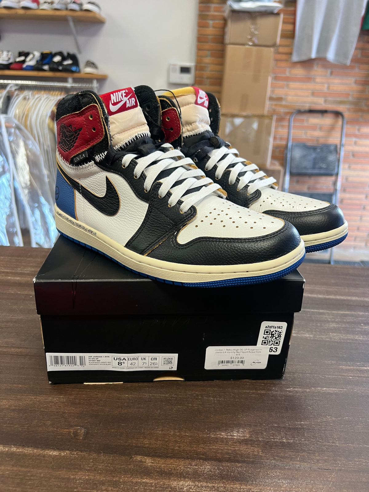 Jordan 1 Retro High OG SP Fragment x Union LA Varsity Red Sport Royal