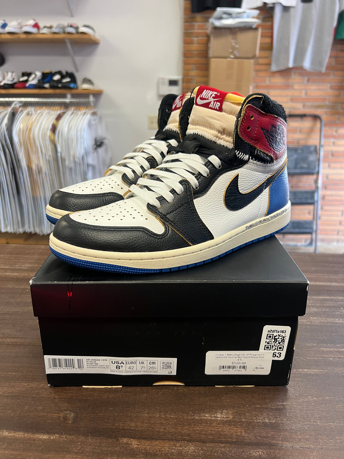Jordan 1 Retro High OG SP Fragment x Union LA Varsity Red Sport Royal