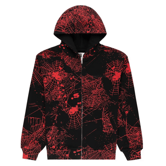 Sp5der AOP Web V2 Zip Up Hoodie Black