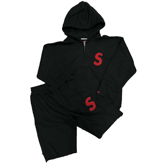 Solitaire S Logo Sweatsuit Red Black Set