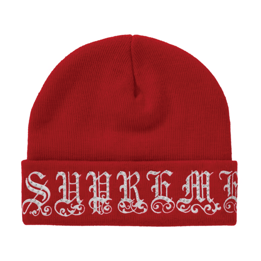 Supreme Old English Rhinestone Beanie Red
