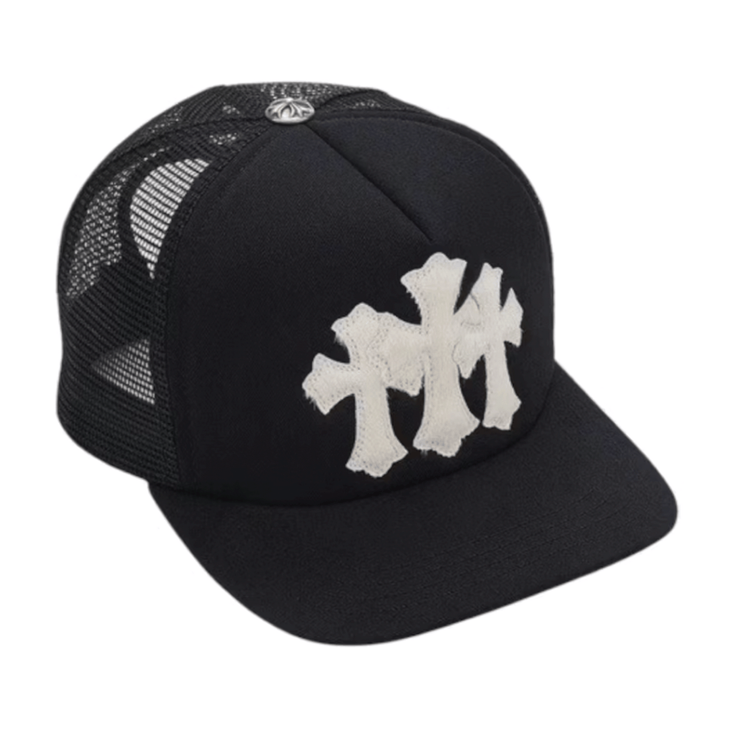 Chrome Hearts White Cemetary Cross CH Trucker Hat Black