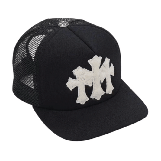 Chrome Hearts White Cemetary Cross CH Trucker Hat Black