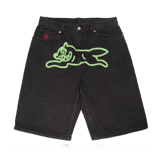 Ice Cream Running Dog Denim Shorts Black