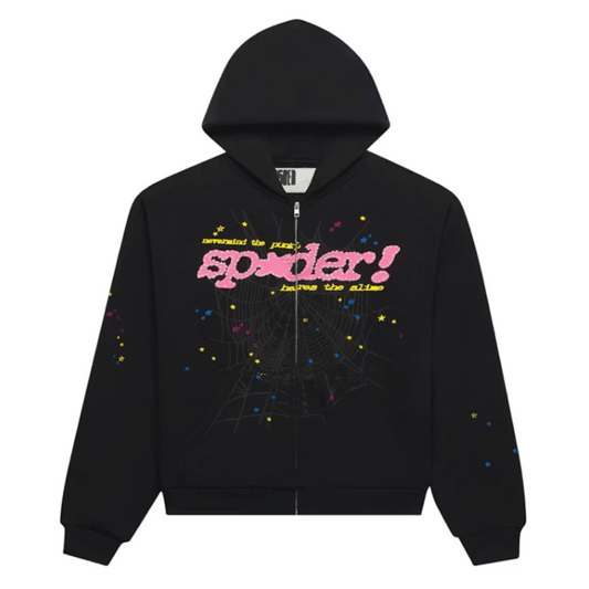 Sp5der Punk V2 Zip Up Hoodie Black